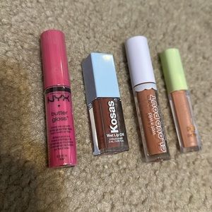 Bundle of 3 unused lip glosses & 1 liquid lipstick